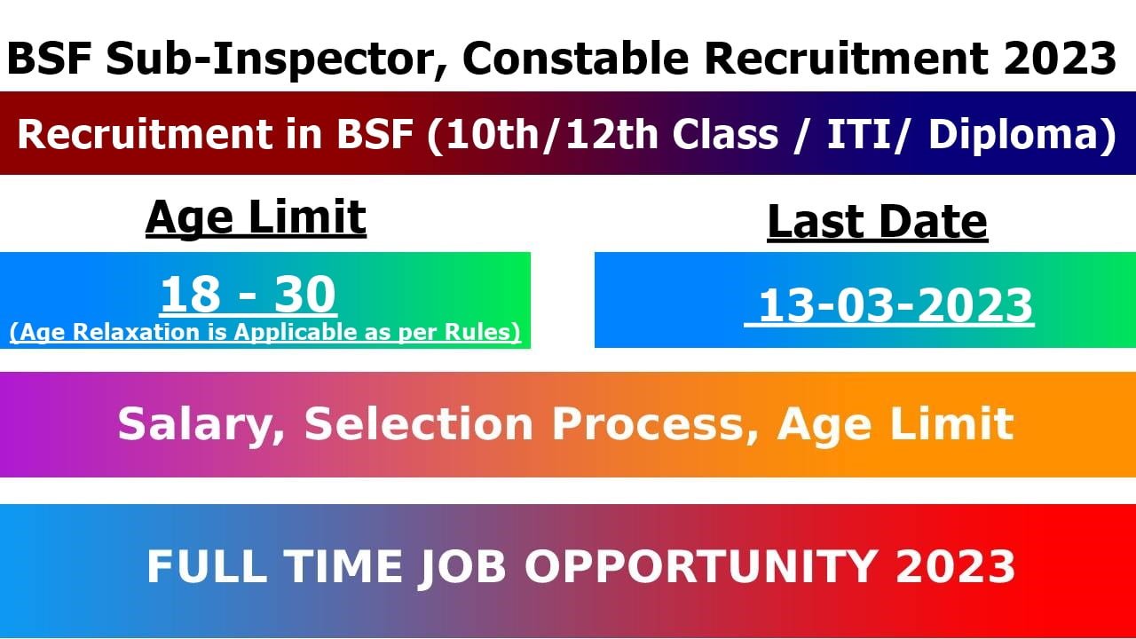 BSF Sub Inspector Constable Recruitment 2023
