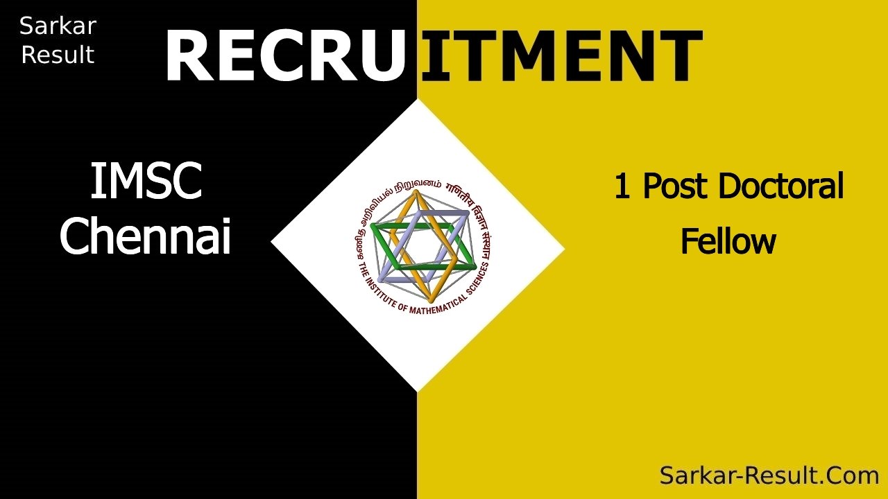 imsc chennai recruitment 2024 apply for 1 post doctoral fellow out